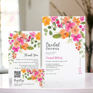 Boho fall orange floral watercolor bridal registry enclosure card