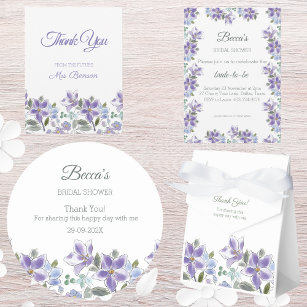 Feminine Lilac Floral Bridal Shower Thank You Card