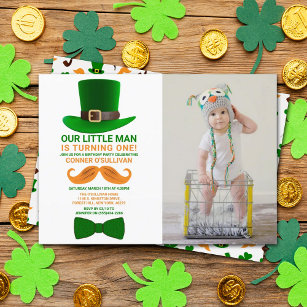 Modern Leprechaun St. Patrick's Day Birthday Photo Foil Invitation