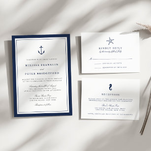 Nautical Navy & White Wedding Invitation   Anchor