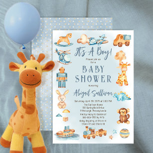 It's A Boy Wooden   Stuffed Toys Baby Shower Poster