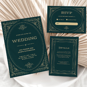 Modern Deco   Emerald Green Wedding Guest Details Enclosure Card
