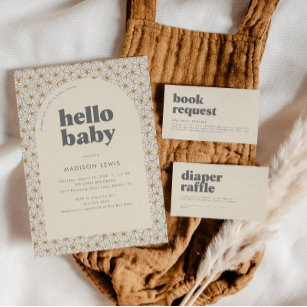 Retro Boho Daisy Baby Shower Book Request Enclosure Card