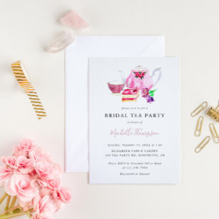 Drive-by Bridal Shower Tea Party Pink Teapot Invit Invitation