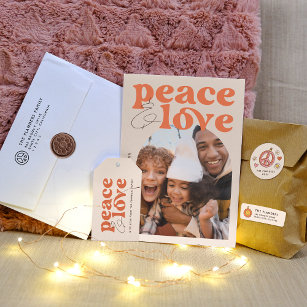 Peace & Love Retro Groovy Arch Fun Christmas Photo Holiday Card