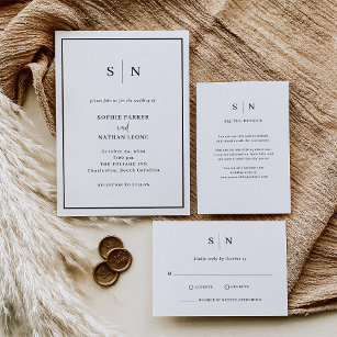 Minimal and Chic   Black and White Wedding RSVP Card