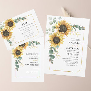 Sunflower Eucalyptus Floral Botanical Wedding Invitation