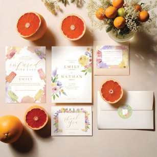 Cocktail Citrus Watercolor Floral Wedding Monogram Invitation Belly Band
