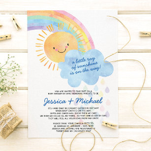 Watercolor Sunshine and Rainbow Baby Shower Invitation