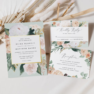 Boho Blooms Modern Floral Wedding RSVP Card