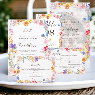 Boho garden summer floral photo initials wedding invitation
