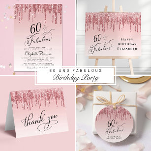 60th Birthday Party Glitter Rose Gold Pink Invitation