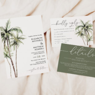 Palm Tree Tropical   Minimal Simple Wedding Invitation