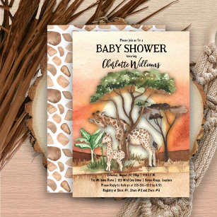 Mother and Baby Giraffe Safari Baby Sprinkle Invitation