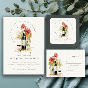 Cheers to Love Wine Red Yellow Floral Vow Renewal Invitation