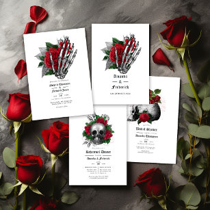 Black and Red Floral Gothic Wedding QR Code Invitation