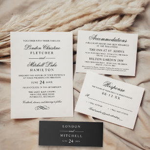 Classic Elegant Black and White Wedding Invitation