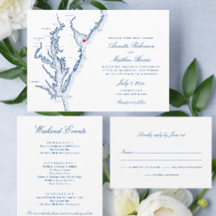 Cape May New Jersey Elegant Navy QR Wedding All In One Invitation