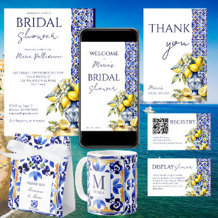 Amalfi Italian blue tiles lemons bridal shower Thank You Card