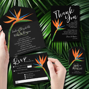 Bird of Paradise Watercolor Wedding All In One Inv All In One Invitation