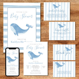 Watercolor Blue Whale Baby Shower Magne Invitation