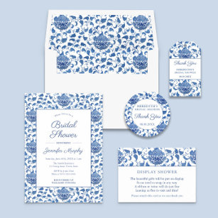 Blue & White Floral Bridal Shower Thank You Favor  Classic Round Sticker