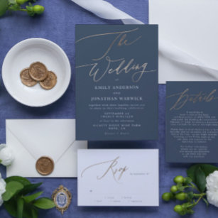 Navy Blue Elegant Gold The Wedding Invitation