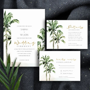 Tropical Beach Palm Trees Watercolor Wedding Rsvp Enclosure Card