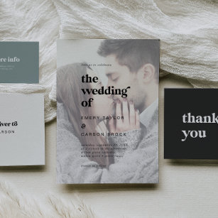 Modern Black Typography   Faded Photo Wedding Invitation