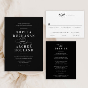 Elegant Calligraphy Black and White Wedding  Invitation