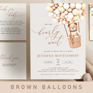 Brown Bear Balloons Diaper Raffle Tickets Enclosure Card