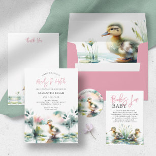 Cute Girl Watercolor Duck Baby Shower Invitation