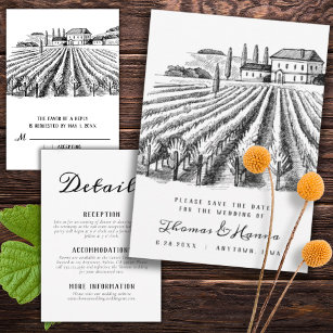 Vineyard Winery Rustic Sketch Wedding  Invitation