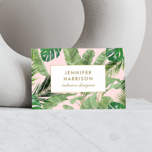 Watercolor Tropical Leaves Pattern Designer Business Card