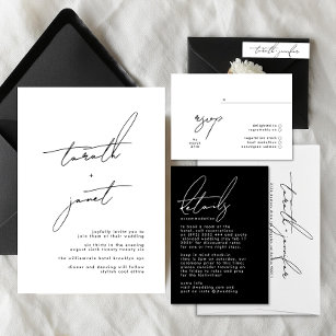 Premium NAMES   Stylish Black & White Wedding Invitation