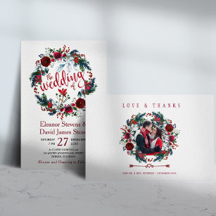 Rustic winter floral BUDGET wedding invitation Flyer