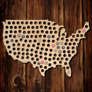 XL Natural Birch Plywood Beer Cap Map of USA