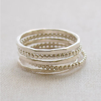 Sterling Silver Beaded Stacking Rings Set