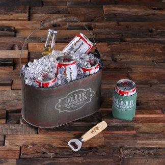 Personalized Ice Bucket w/Beer Can Holder & Opener