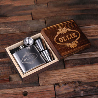 Personalized 5 oz Steel Flask, 2 Glasses & Box