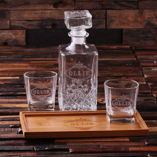 Personalized Tray, Decanter & 2 Whiskey Glasses