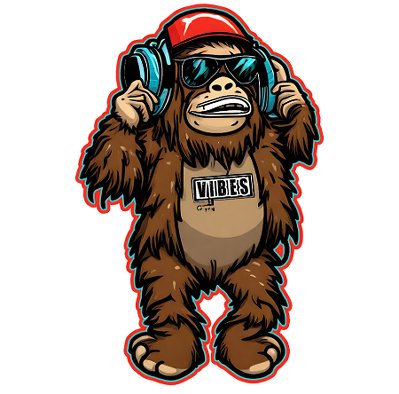 chill sasquatch bigfoot with headphones and sunglasses vibes