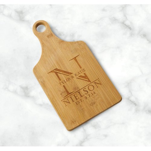 Stamped Monogram Paddle Bamboo Cutting Board