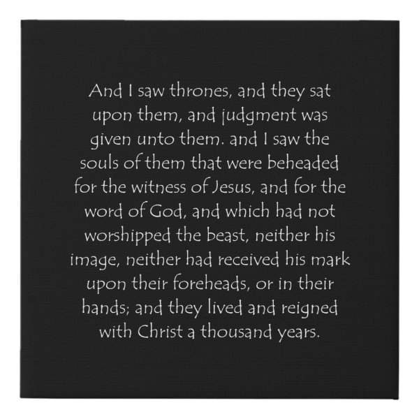 Revelation 20:4 Bible verse typographic design on a faux canvas print