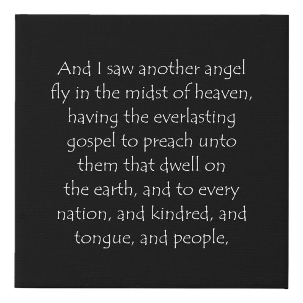 Revelation 14:6 Bible verse typographic design on a faux canvas print