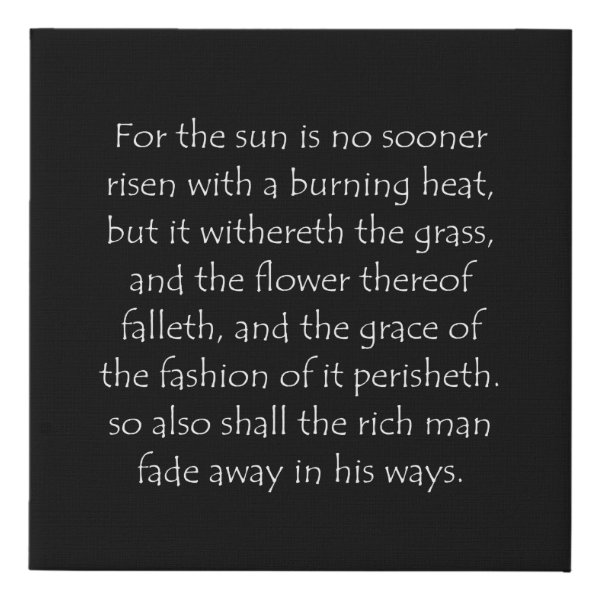 Diseño tipográfico del versículo Santiago 1:11 en una lámina tipo lienzo