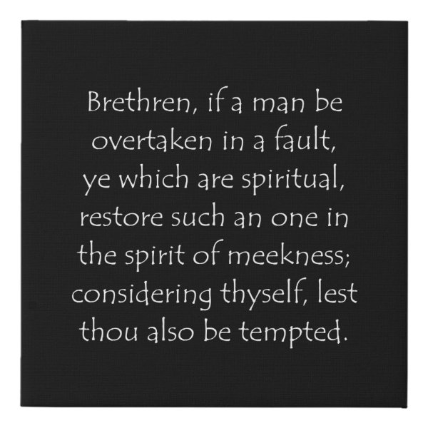 Galatians 6:1 Bible verse typographic design on a faux canvas print