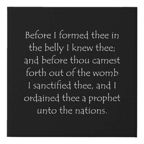 Jeremiah 1:5 Bible verse typographic design on a faux canvas print