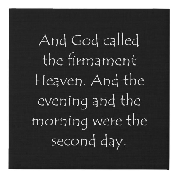 Genesis 1:8 Bible verse typographic design on a faux canvas print
