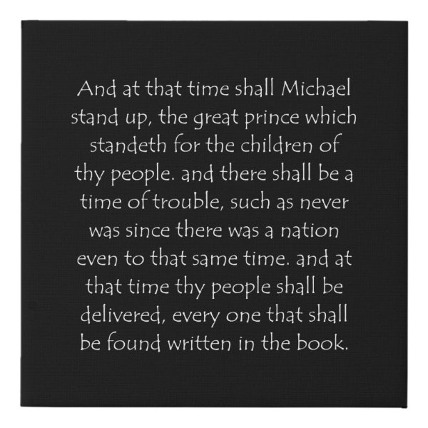 Daniel 12:1 Bible verse typographic design on a faux canvas print